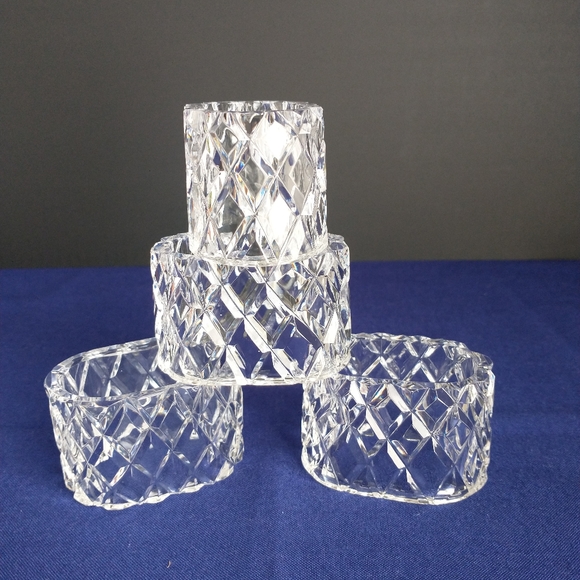 CRYSTAL Diamond Hand Cut 🔮 4 Set Napkin Holders - Picture 1 of 8